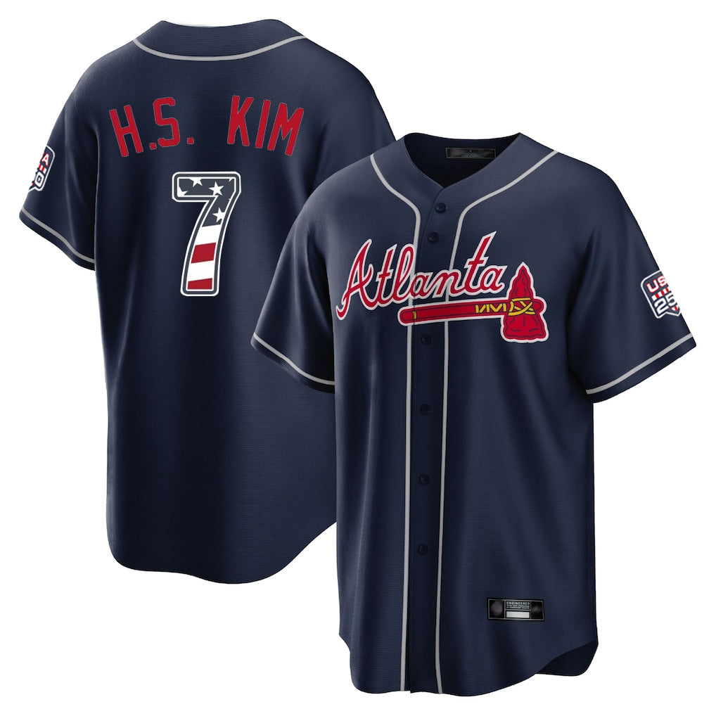 Atlanta Braves #7 Ha-Seong Kim Player Navy USA 250 Fourth Of July Limited Home Game Stitched Baseball Jersey - Main View