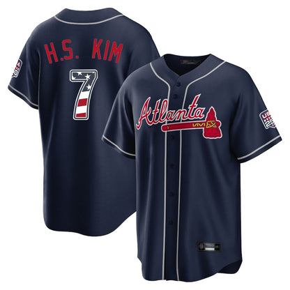Atlanta Braves #7 Ha-Seong Kim Player Navy USA 250 Fourth Of July Limited Home Game Stitched Baseball Jersey - Main View