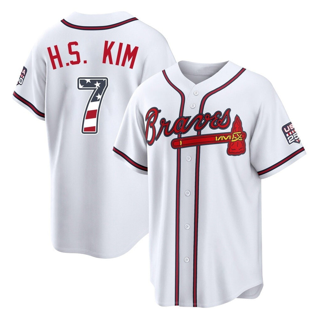 Atlanta Braves #7 Ha-Seong Kim Player White USA 250 Fourth Of July Limited Home Game Stitched Baseball Jersey - Main View