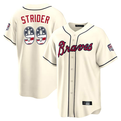 Atlanta Braves #99 Spencer Strider Player Cream USA 250 Fourth Of July Limited Home Game Stitched Baseball Jersey - Main View