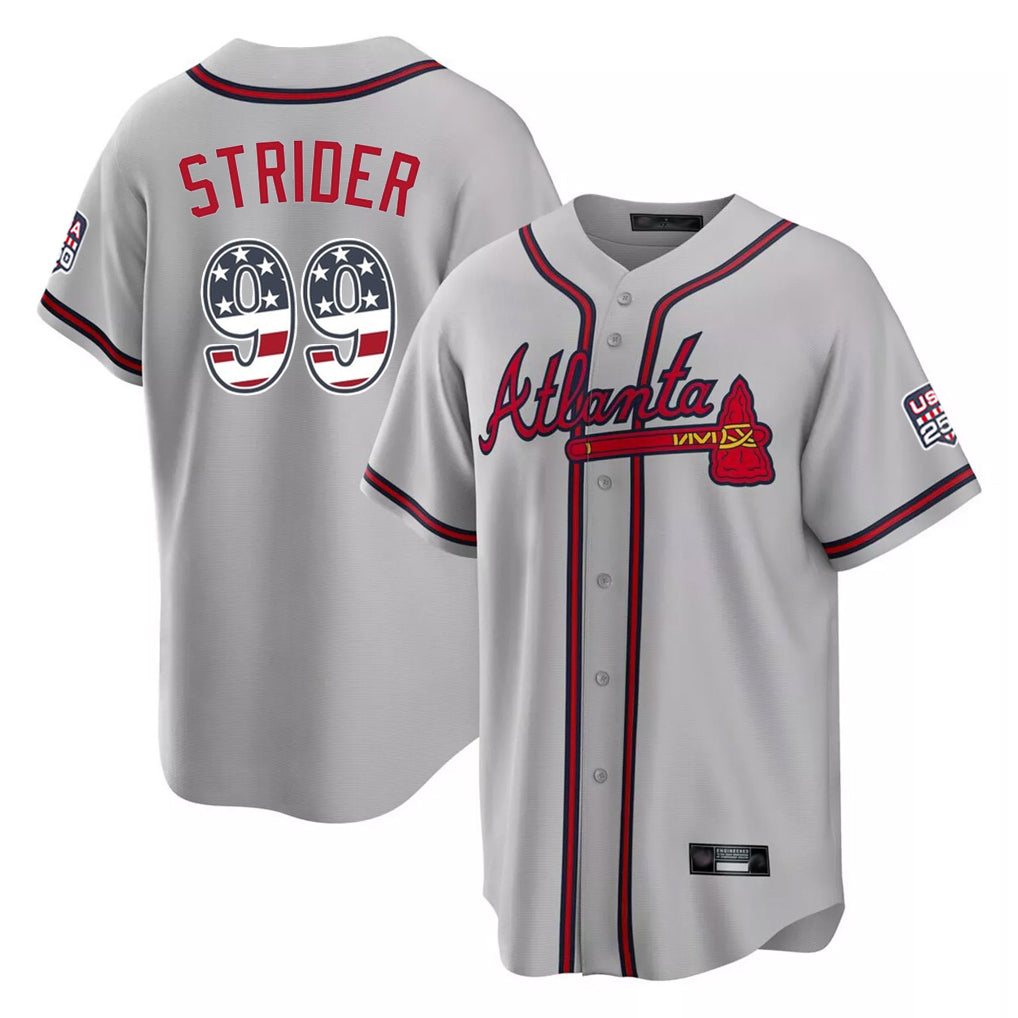 Atlanta Braves #99 Spencer Strider Player Gray USA 250 Fourth Of July Limited Home Game Stitched Baseball Jersey - Main View
