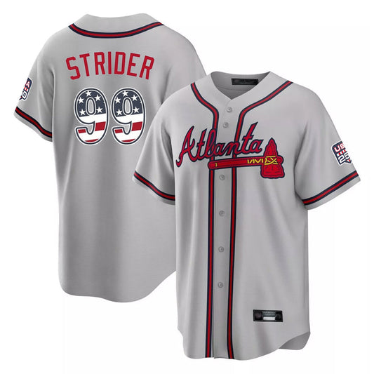 Atlanta Braves #99 Spencer Strider Player Gray USA 250 Fourth Of July Limited Home Game Stitched Baseball Jersey - Main View