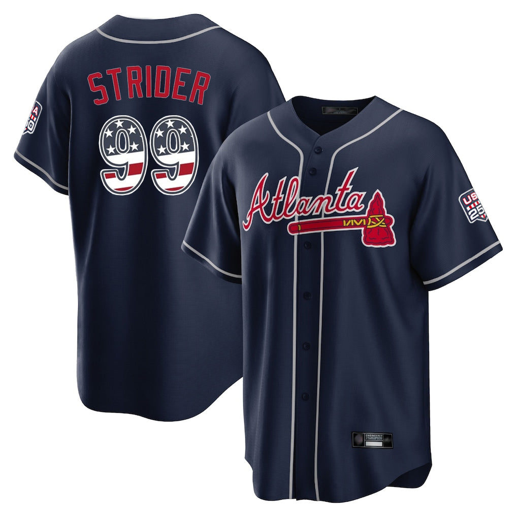 Atlanta Braves #99 Spencer Strider Player Navy USA 250 Fourth Of July Limited Home Game Stitched Baseball Jersey - Main View