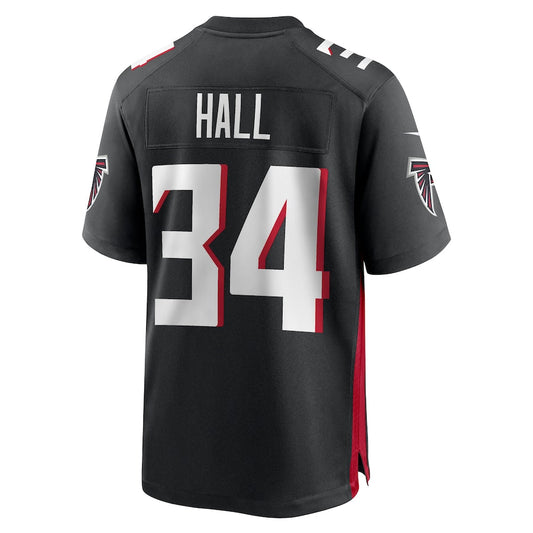 A.Falcons #34 Darren Hall Black Game Jersey Stitched American Football Jerseys - Main View