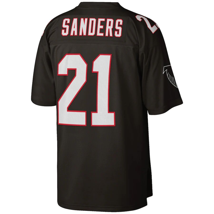 A.Falcons #21 Deion Sanders Mitchell & Ness Black Big & Tall 1992 Retired Player Replica Jersey Stitched American Football Jerseys - Main View