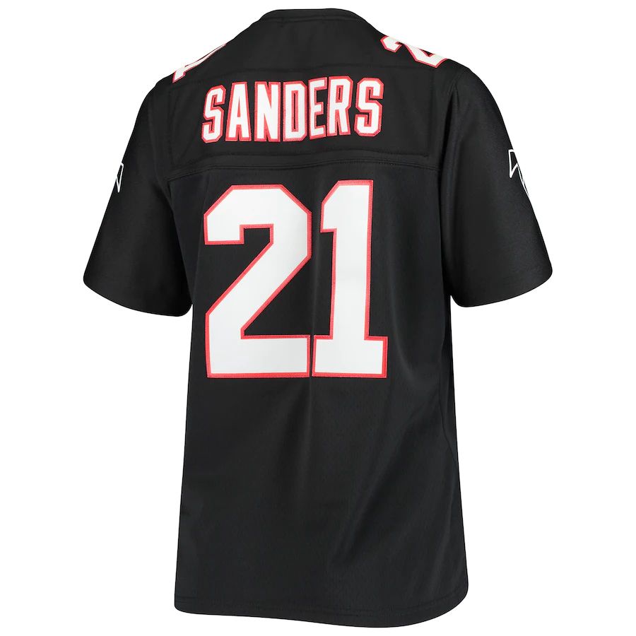 A.Falcons #21 Deion Sanders Mitchell & Ness Black Legacy Replica Team Jersey Stitched American Football Jerseys - Main View