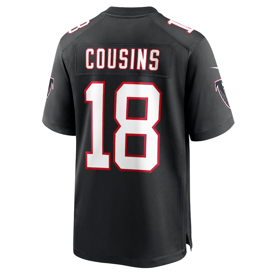A.Falcons #18 Kirk Cousins Alternate Game Player Jersey - Black Stitched American Football Jerseys - Main View