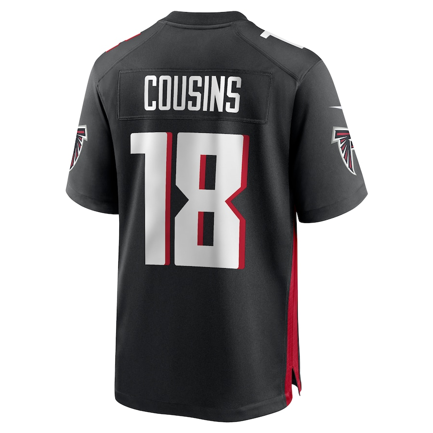 A.Falcons #18 Kirk Cousins Game Player Jersey - Black Stitched American Football Jerseys - Main View