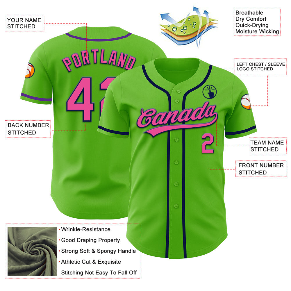 Custom Aurora Green Pink-Navy Authentic Baseball Jersey view 3