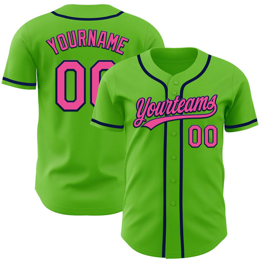Custom Aurora Green Pink-Navy Authentic Baseball Jersey - Main View