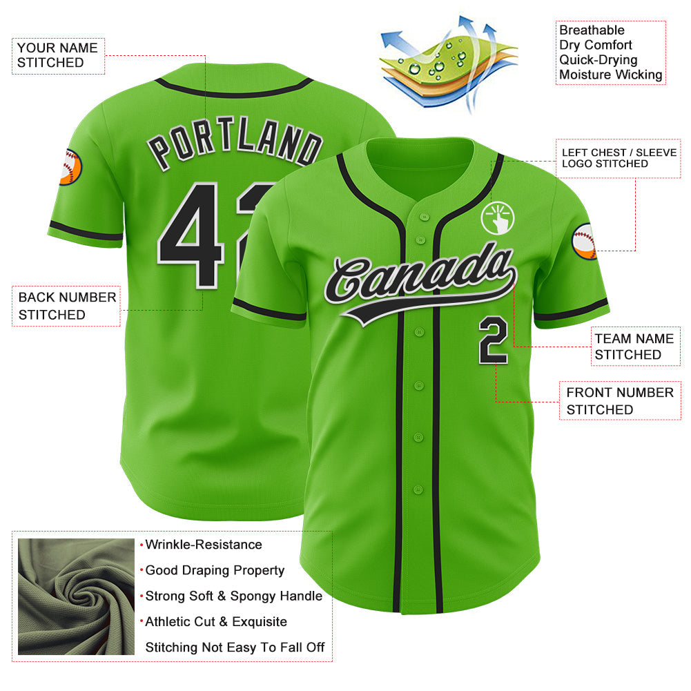 Custom Aurora Green Black-White Authentic Baseball Jersey view 3