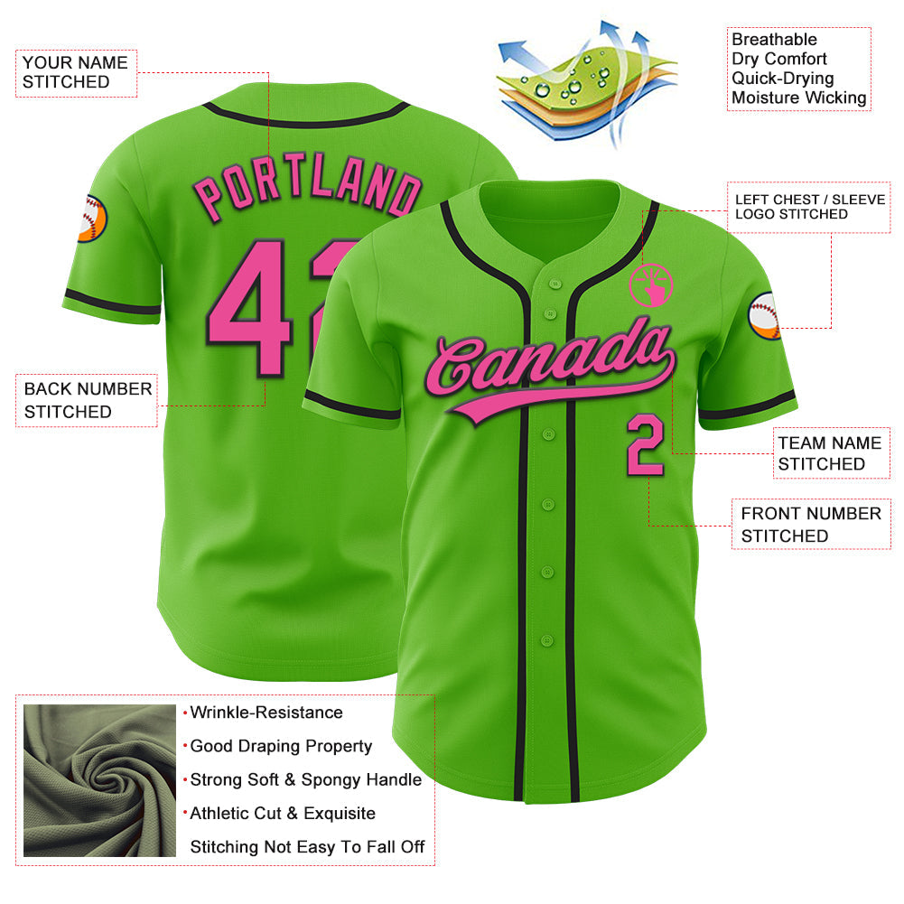Custom Aurora Green Pink-Black Authentic Baseball Jersey view 3