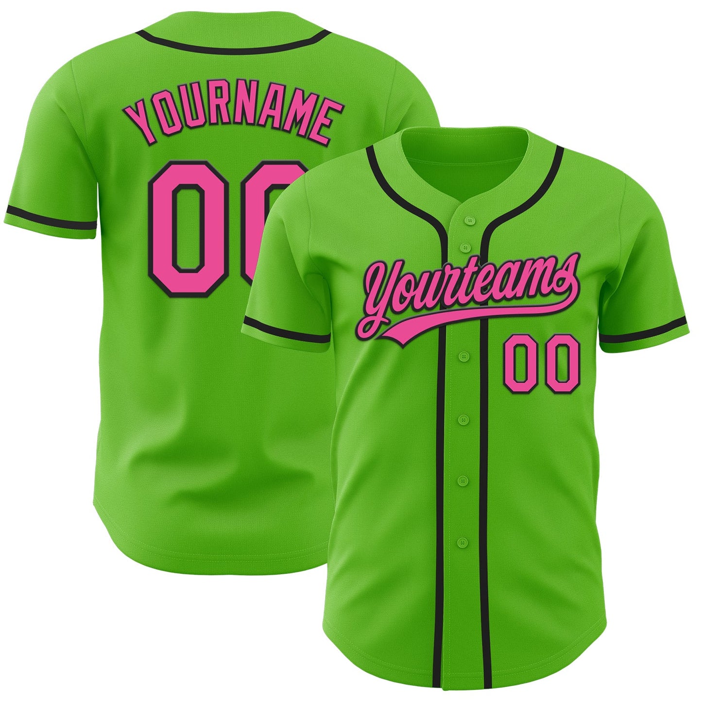 Custom Aurora Green Pink-Black Authentic Baseball Jersey - Main View