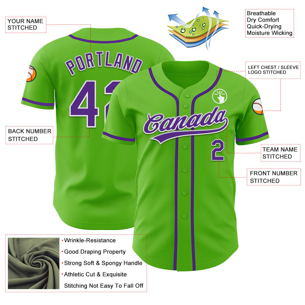 Custom Aurora Green Purple-White Authentic Baseball Jersey view 3