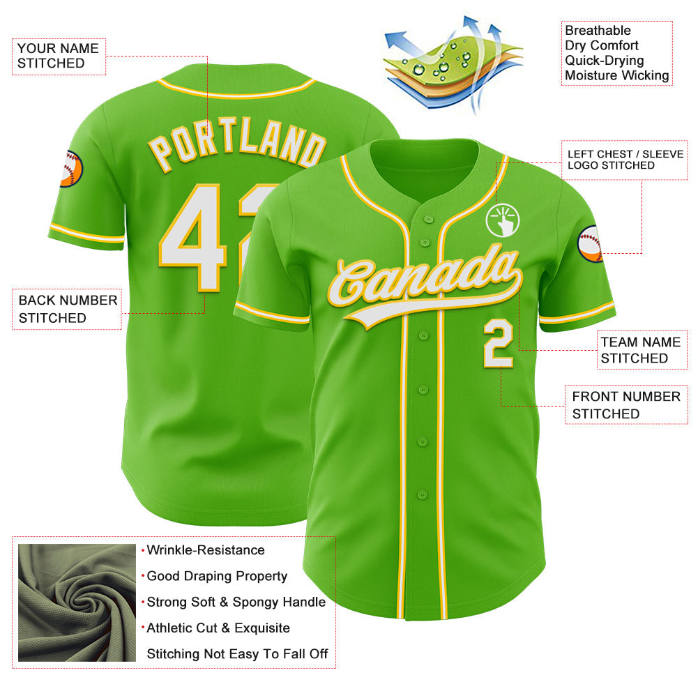 Custom Aurora Green White-Yellow Authentic Baseball Jersey view 3