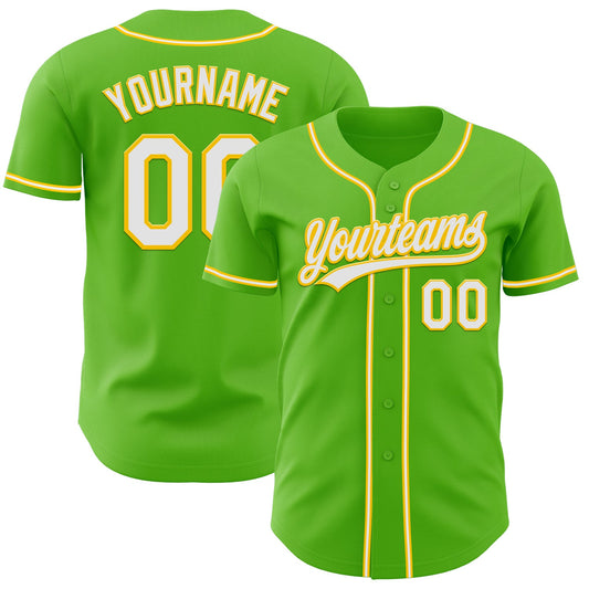 Custom Aurora Green White-Yellow Authentic Baseball Jersey - Main View