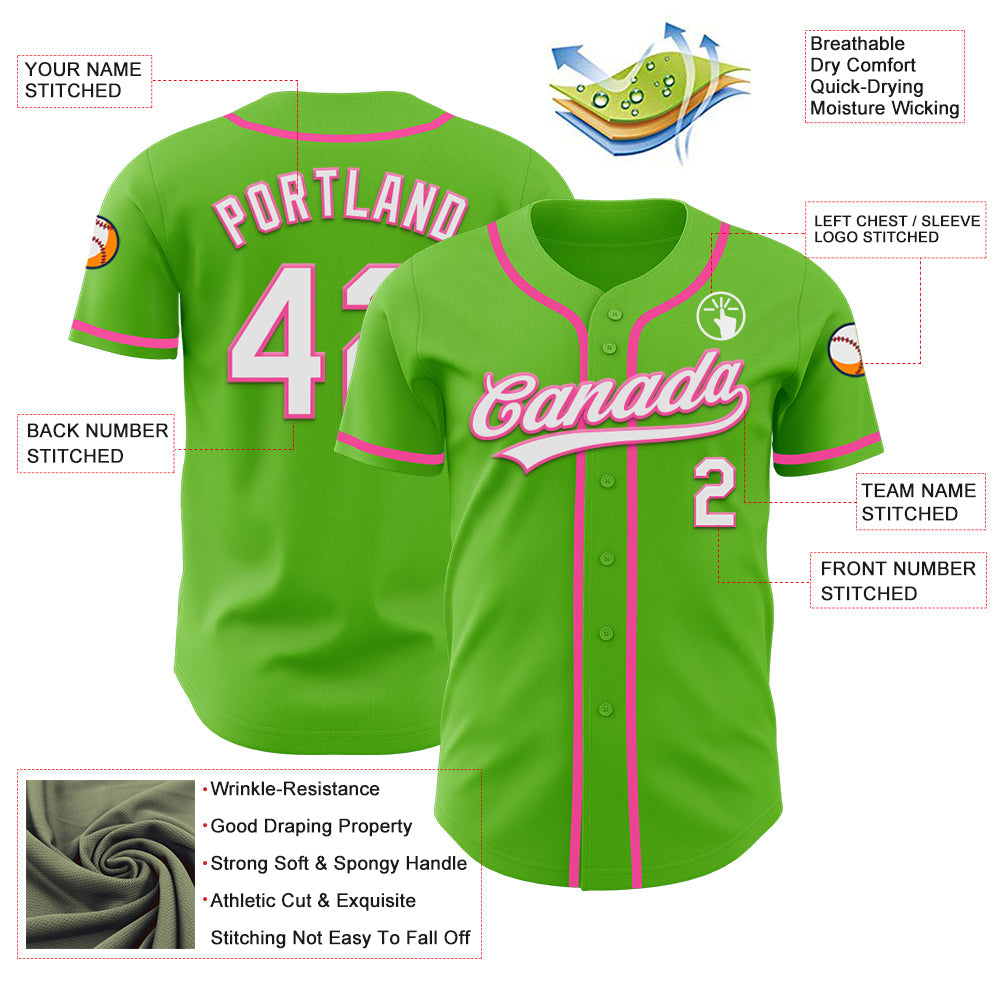 Custom Aurora Green White-Pink Authentic Baseball Jersey view 3