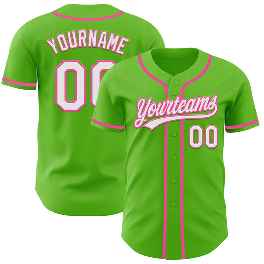 Custom Aurora Green White-Pink Authentic Baseball Jersey - Main View