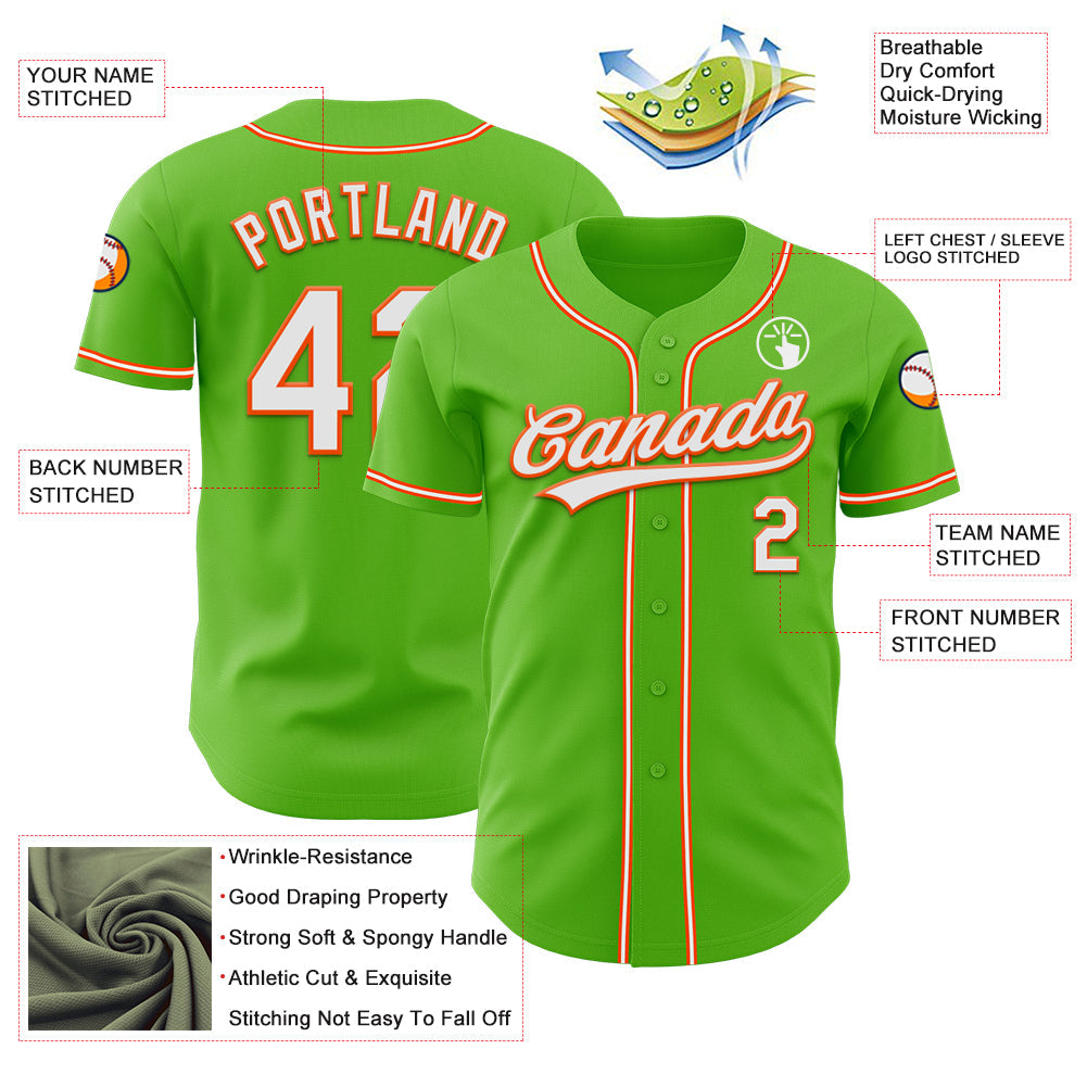 Custom Aurora Green White-Orange Authentic Baseball Jersey view 3