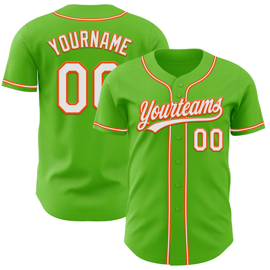 Custom Aurora Green White-Orange Authentic Baseball Jersey - Main View