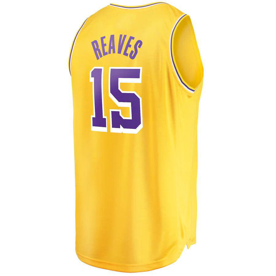 LA.Lakers #15 Austin Reaves Fanatics Branded 2021-22 Fast Break Replica Jersey Icon Edition Gold Stitched American Basketball Jersey - Main View