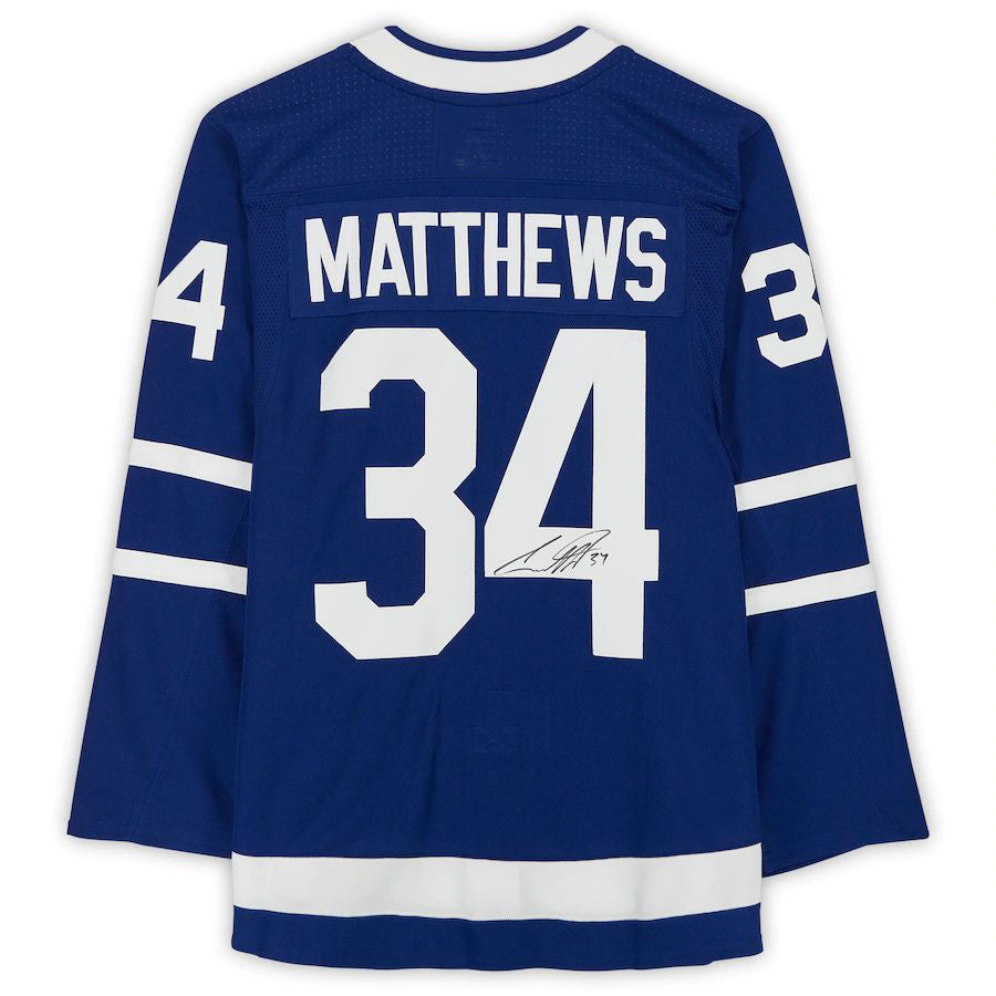 T.Maple Leafs #34 Auston Matthews Fanatics Authentic Autographed Alternate Captain Blue Stitched American Hockey Jerseys - Main View