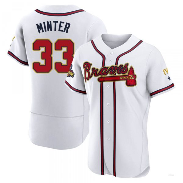 Atlanta Braves #33 A.J. Minter Gold White 2022 Program Jersey Stitches Baseball Jerseys - Main View