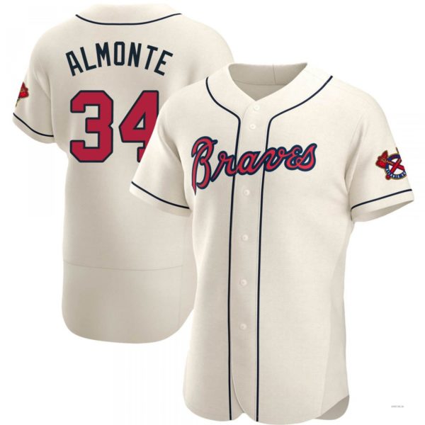 Atlanta Braves #34 Abraham Almonte Cream Alternate Stitches Baseball Jerseys - Main View