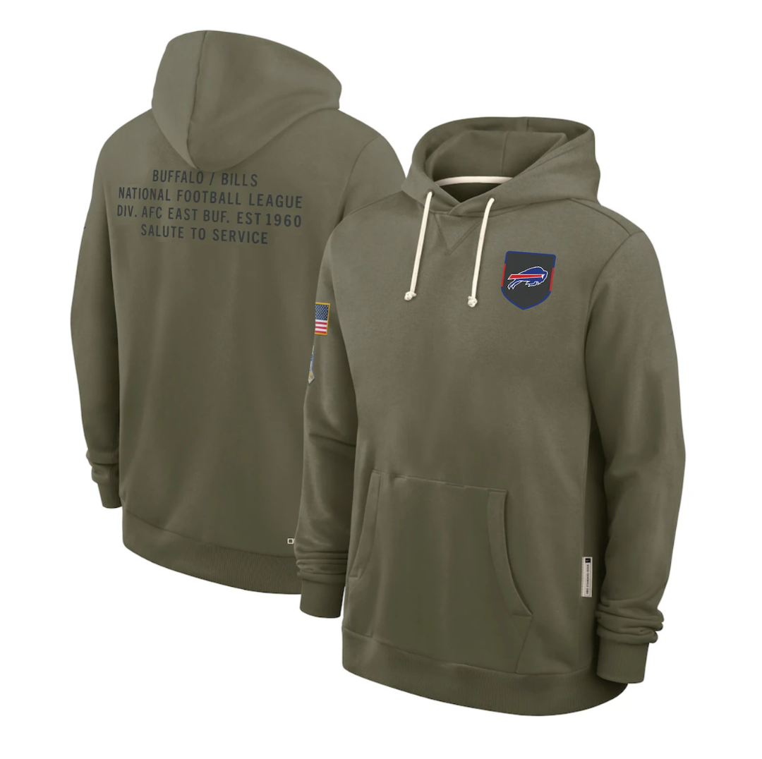 B.Bills Olive 2025 Salute to Service Sideline Standard Issue Dri-FIT Hoodie Stitched American Football Jerseys - Main View