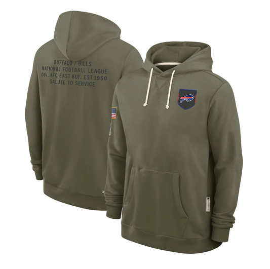 B.Bills Olive 2025 Salute to Service Sideline Standard Issue Dri-FIT Hoodie Stitched American Football Jerseys - Main View