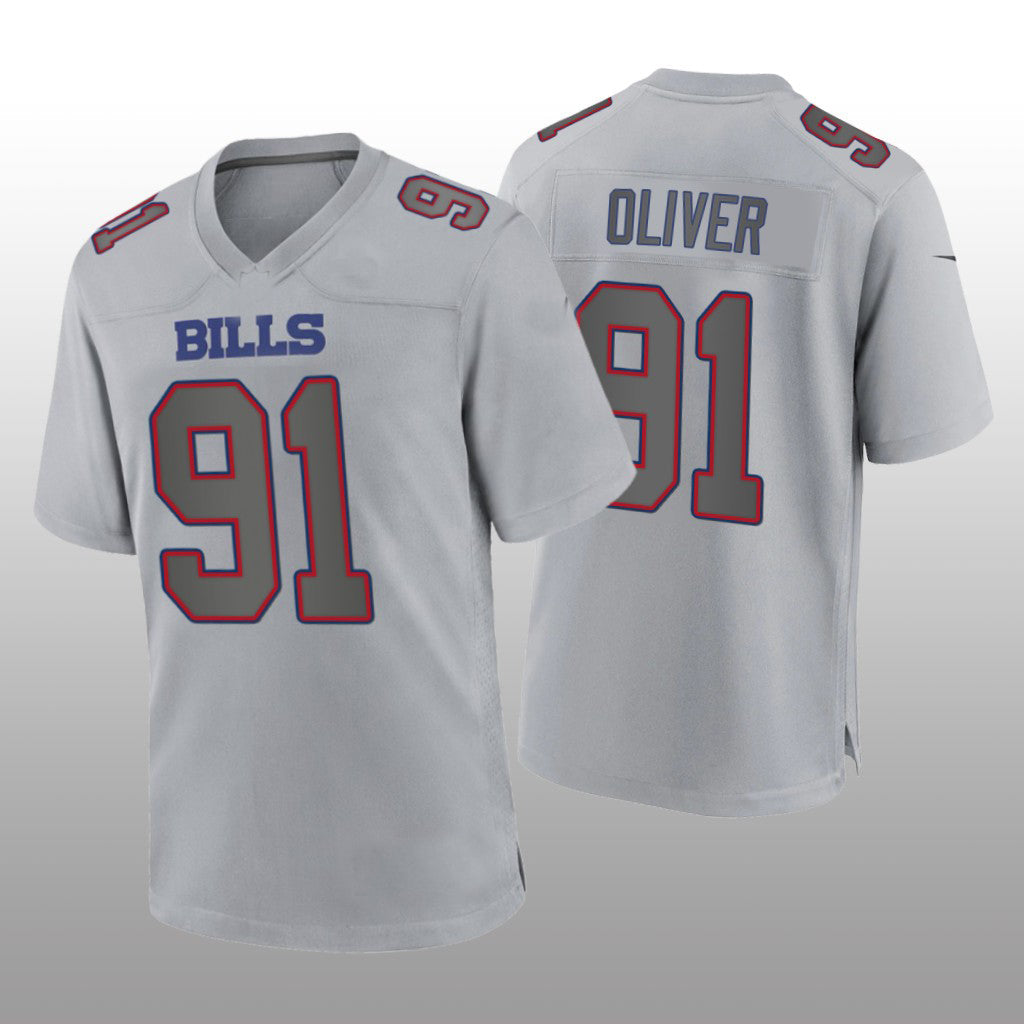 B.Bills #91 Ed Oliver Gray Atmosphere Game Jersey Football Stitched American Jerseys - Main View