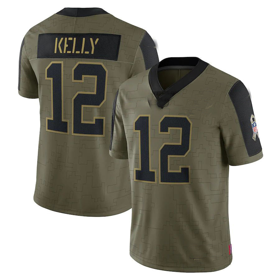 B.Bills #12 Jim Kelly Olive 2021 Salute To Service Retired Player Limited Jersey Football Stitched American Jerseys - Main View