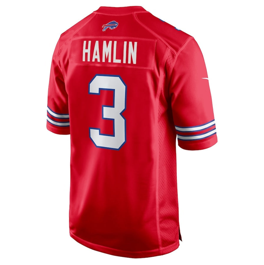 B.Bills #3 Damar Hamlin Red Alternate Game Stitched American Football Jerseys - Main View