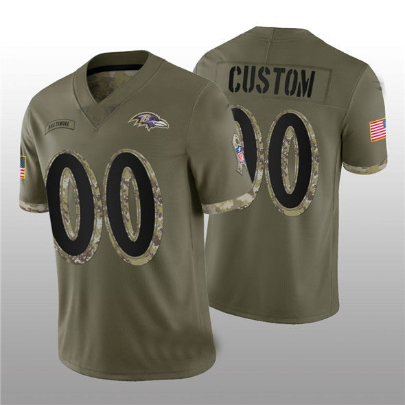Custom B.Ravens ACTIVE PLAYER 2022 Olive Salute To Service Limited Stitched Jersey Football Jerseys - Main View