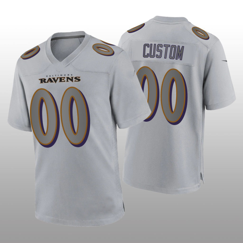Custom B.Ravens Gray Atmosphere Game Jersey Stitched Jersey Football Jerseys - Main View
