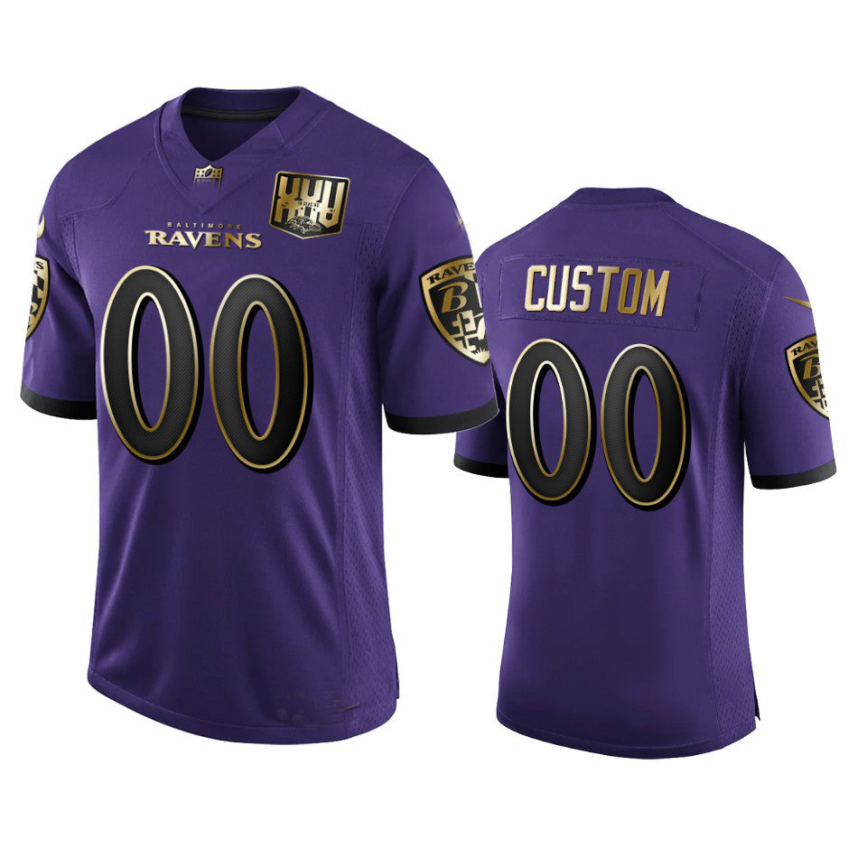 Custom B.Ravens Purple Team 25th Season Golden Limited Jersey Stitched American Football Jerseys - Main View