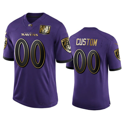 Custom B.Ravens Purple Team 25th Season Golden Limited Jersey Stitched American Football Jerseys - Main View