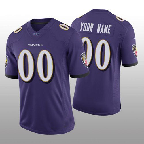 Custom B.Ravens Purple Vapor Limited 100th Season Jersey Stitched American Football Jerseys - Main View