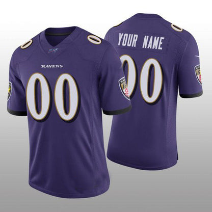 Custom B.Ravens Purple Vapor Limited 100th Season Jersey Stitched American Football Jerseys - Main View