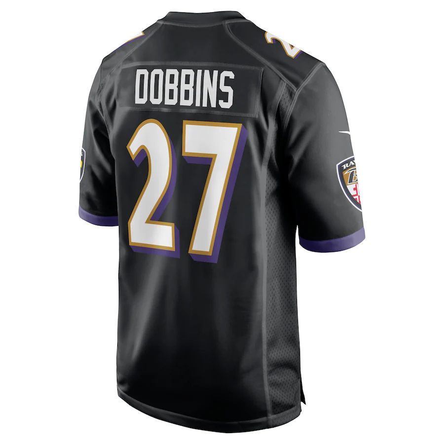 B.Ravens #27 J.K. Dobbins Black Game Jersey Stitched American Football Jerseys - Main View