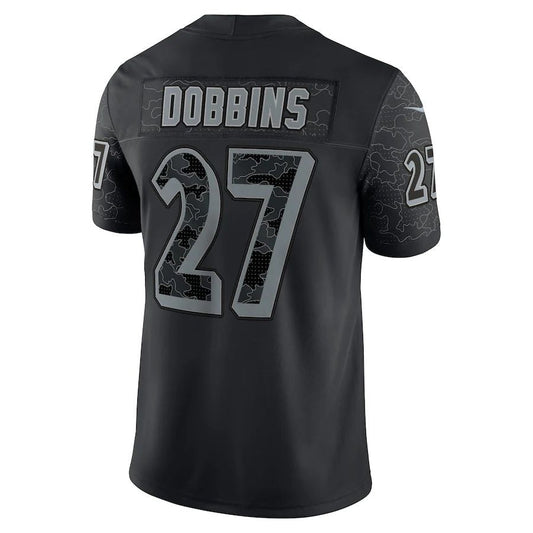 B.Ravens #27 J.K. Dobbins Black RFLCTV Limited Jersey Stitched American Football Jerseys - Main View