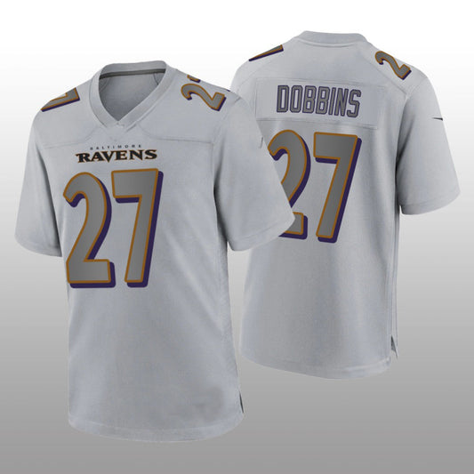 B.Ravens #27 J.K. Dobbins Gray Atmosphere Game Jersey Stitched American Football Jerseys - Main View