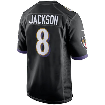 B.Ravens #8 Lamar Jackson Black Game Jersey Stitched American Football Jerseys - Main View