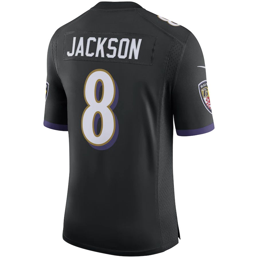 B.Ravens #8 Lamar Jackson Black Speed Machine Limited Jersey Stitched American Football Jerseys - Main View
