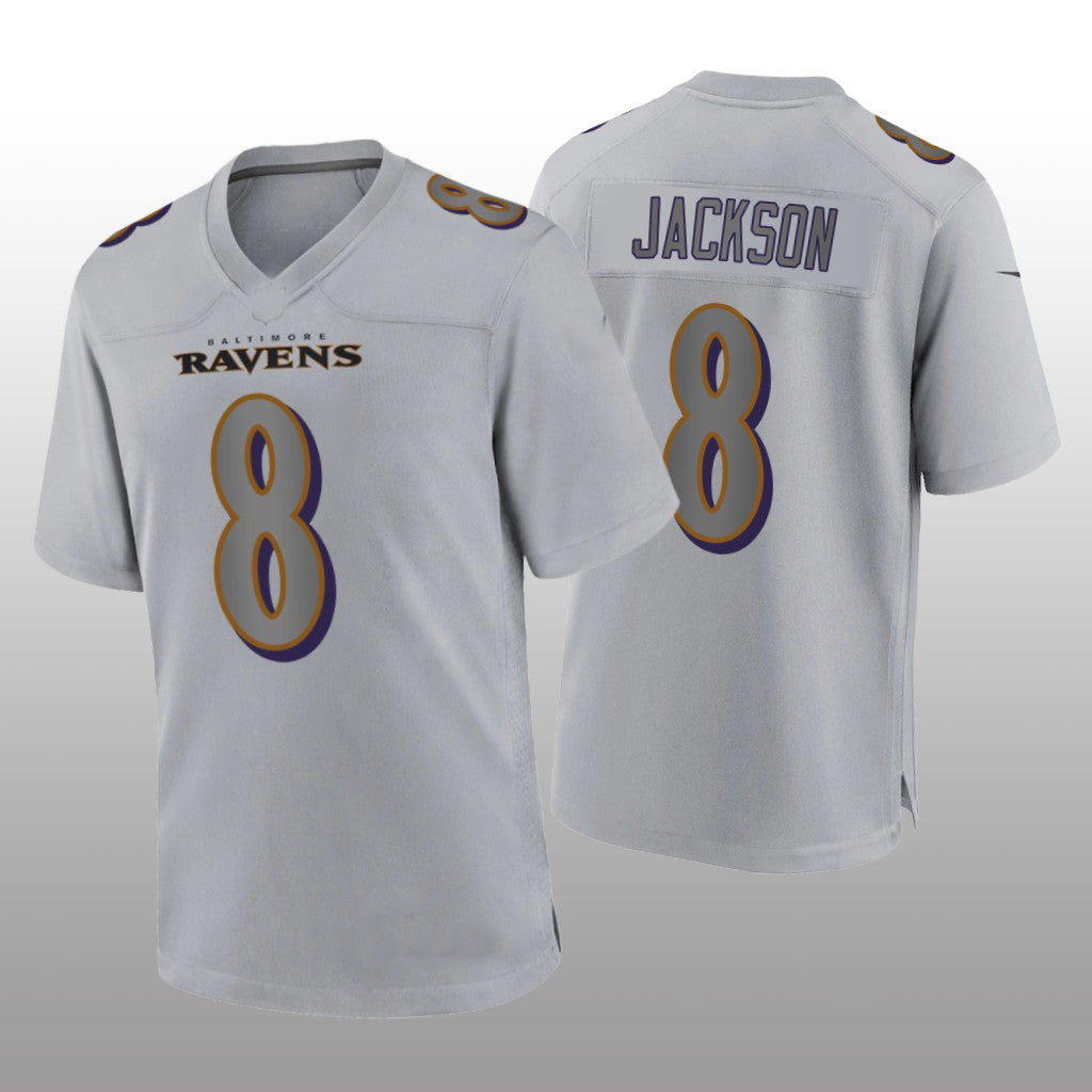 B.Ravens #8 Lamar Jackson Gray Atmosphere Game Jersey Stitched American Football Jerseys - Main View