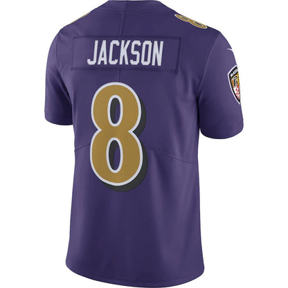 B.Ravens #8 Lamar Jackson Purple Color Rush Vapor Limited Jersey Stitched American Football Jerseys - Main View