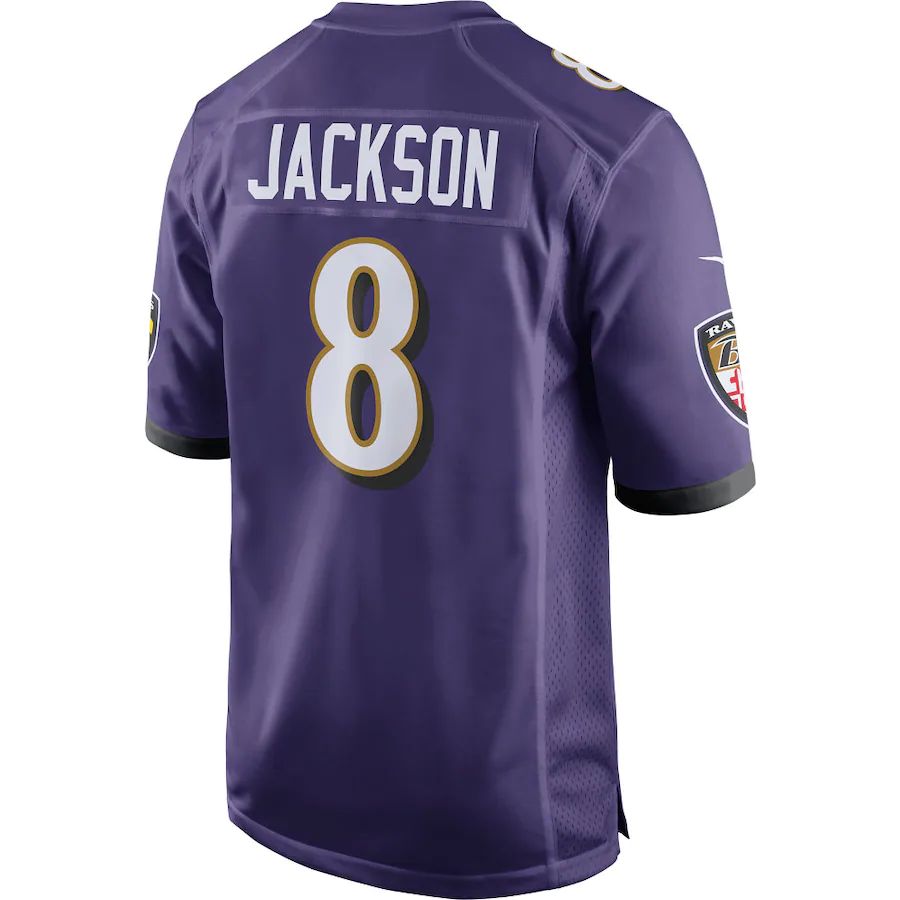 B.Ravens #8 Lamar Jackson Purple Game Player Jersey Stitched American Football Jerseys - Main View