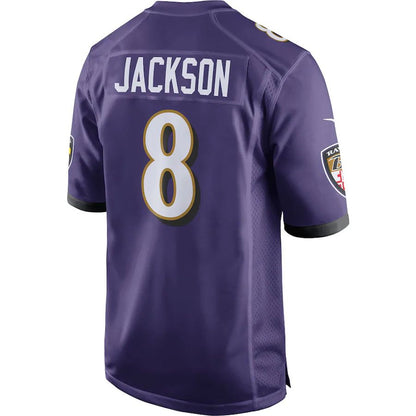 B.Ravens #8 Lamar Jackson Purple Game Player Jersey Stitched American Football Jerseys - Main View