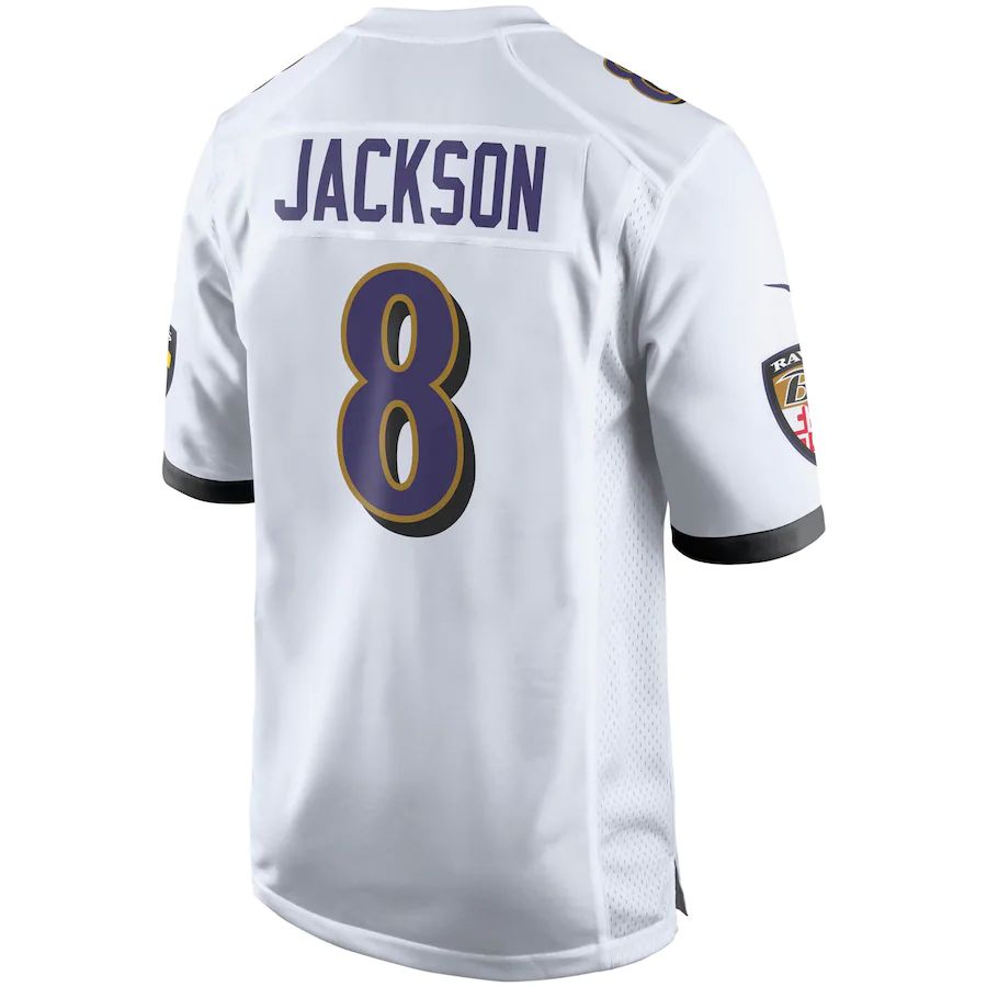 B.Ravens #8 Lamar Jackson White Player Game Jersey Stitched American Football Jerseys - Main View