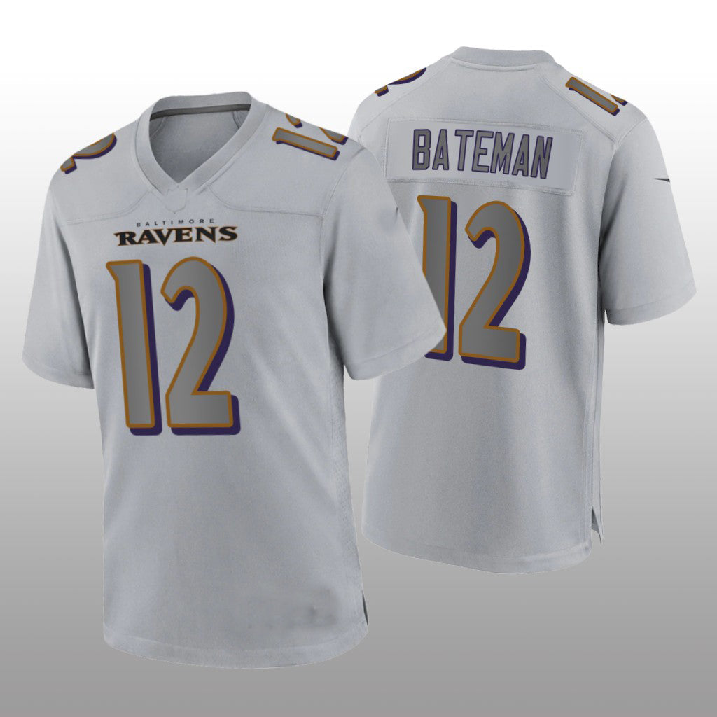 B.Ravens #12 Rashod Bateman Gray Atmosphere Game Jersey Stitched American Football Jerseys - Main View